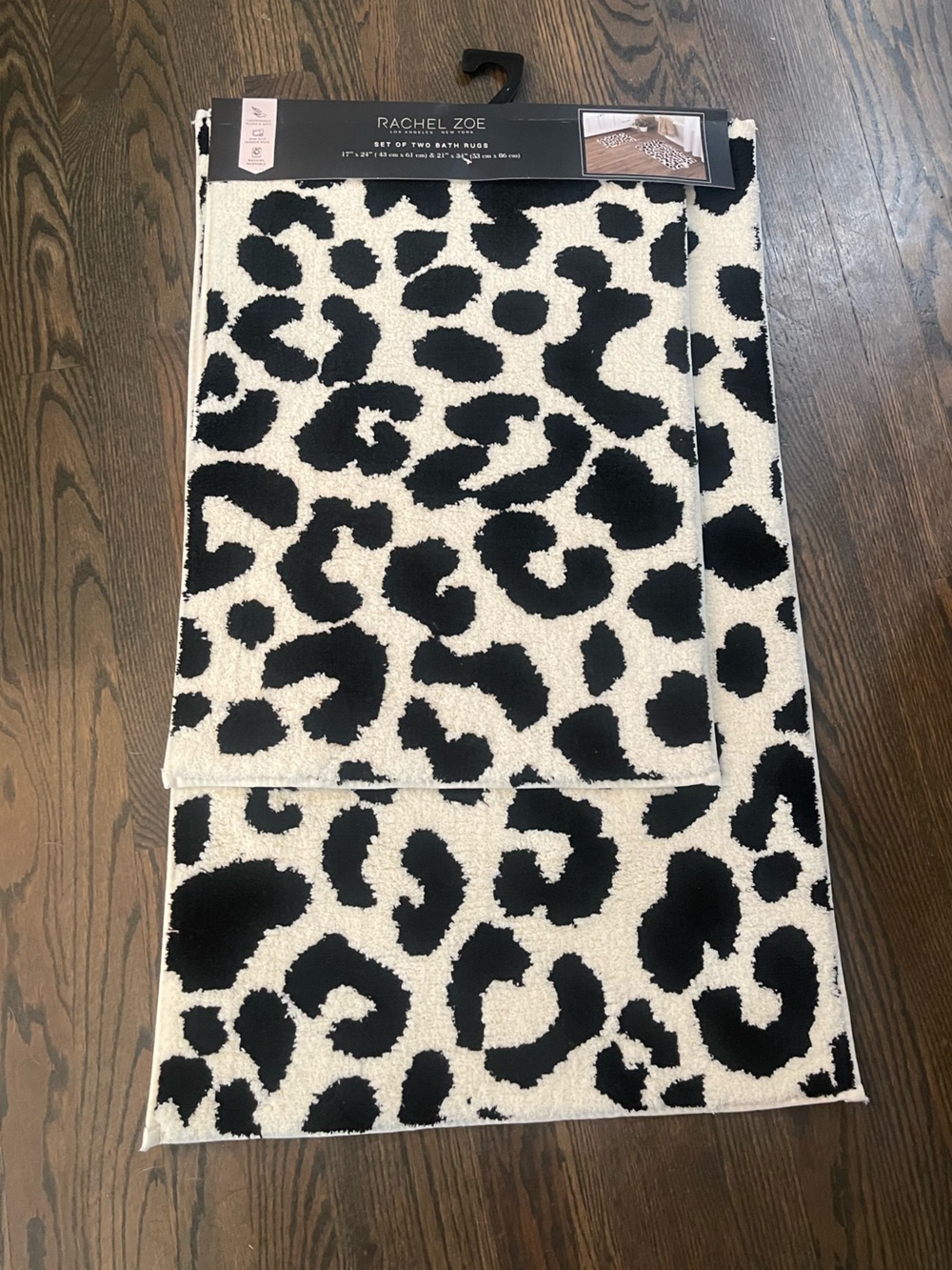 Rachel Zoe Bath Mat Set - Black and Ivory - 17”x24” & 21”x34” Brand New